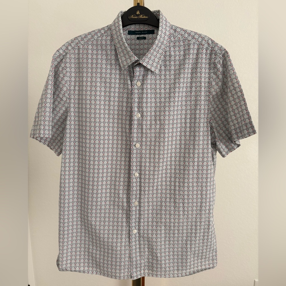 Perry Ellis Geometric Patterned Button Down Shirt - Red and White